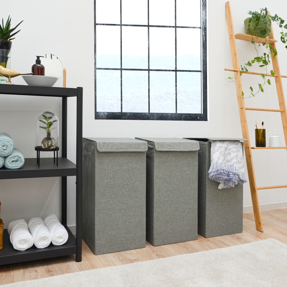 50L XXL Wäschekorb mit Deckel Grau - 30x30x60 Wäschesammler - Wäschebox Faltbar