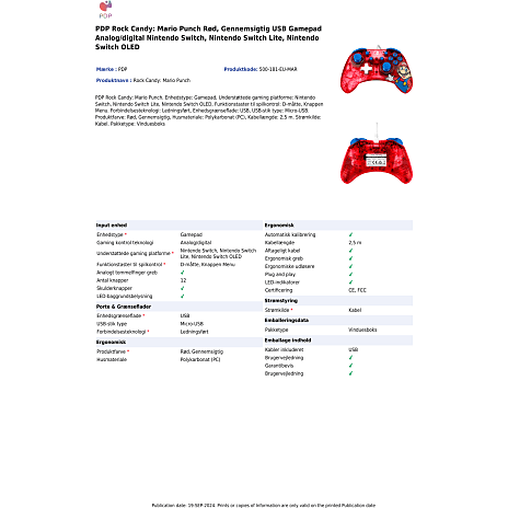 PDP Nintendo Switch kablet Controller - Mario