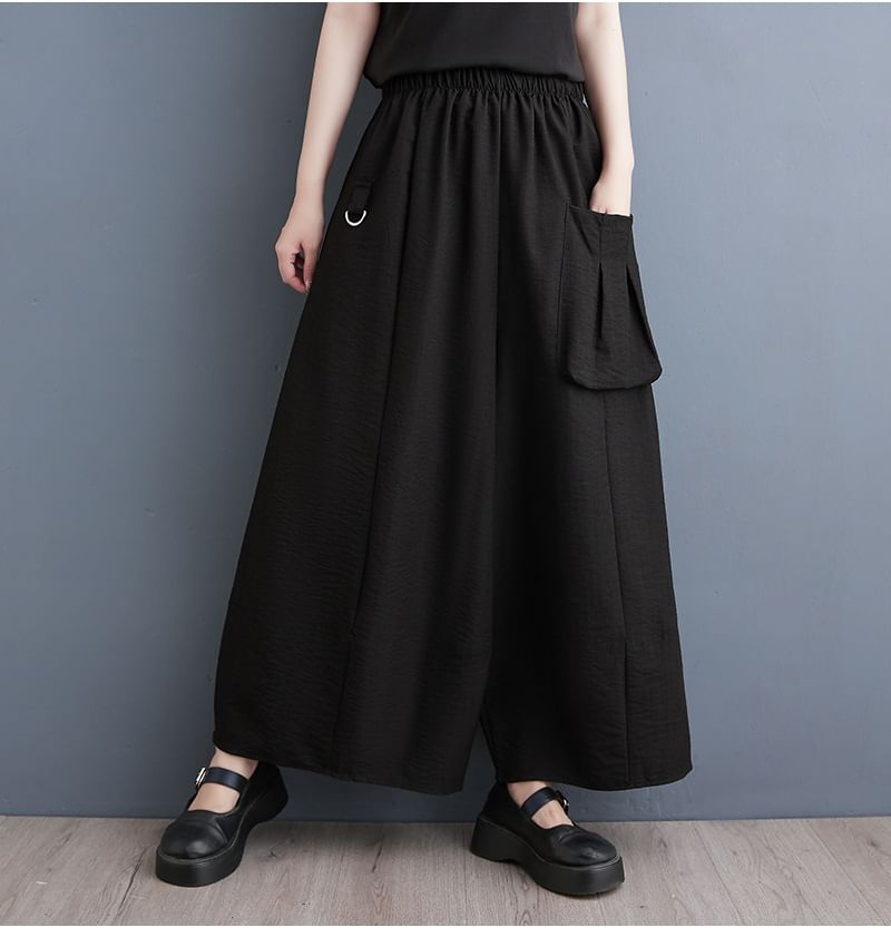 Shinobu - Effen cropped culottes met elastische taille