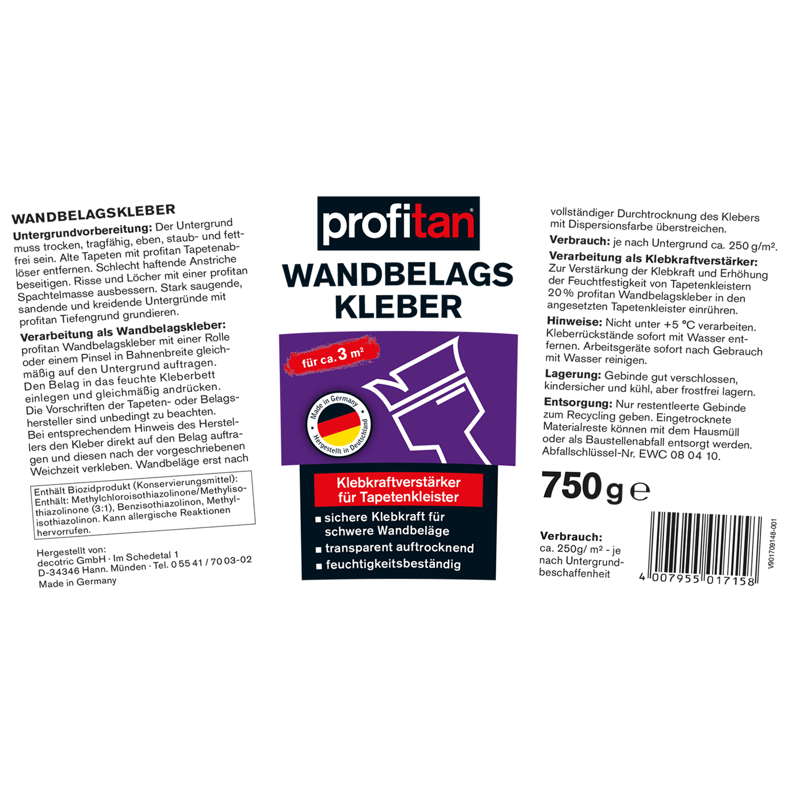 profitan Wandbelagskleber - für Tapetenkleister