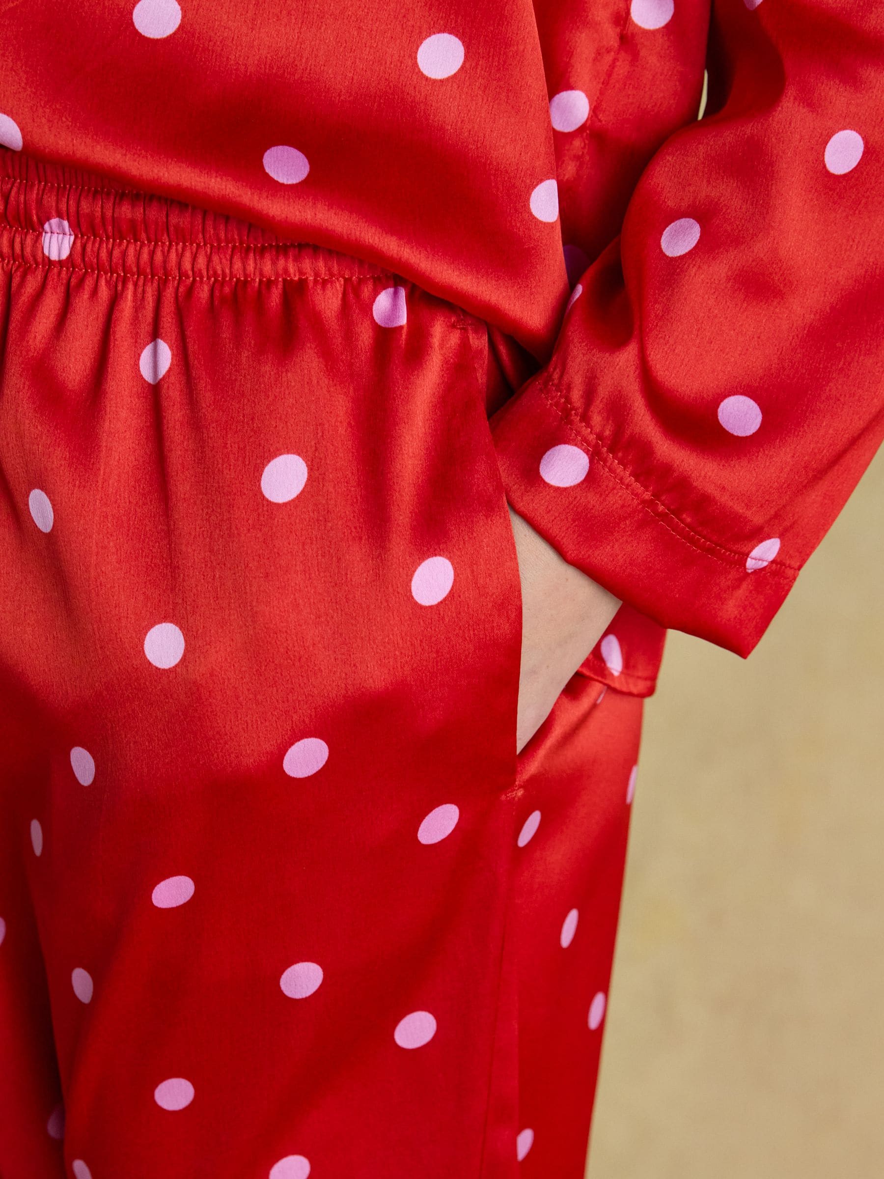 Red & Pink Spot - Joules Bonnie Satin Long Sleeve Pyjama Set