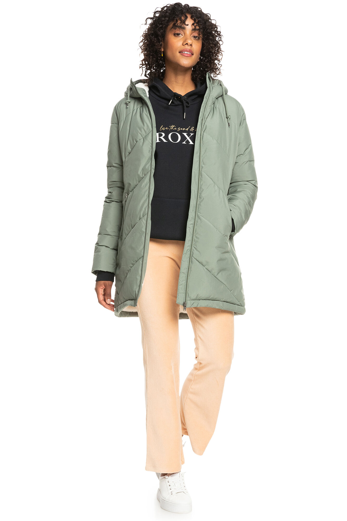 Better Weather™ - Jaqueta feminina longa acolchoada com capuz