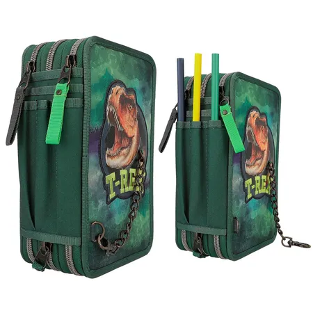 Depesche Dino World 3-Fach Federtasche Mit Kette Grün