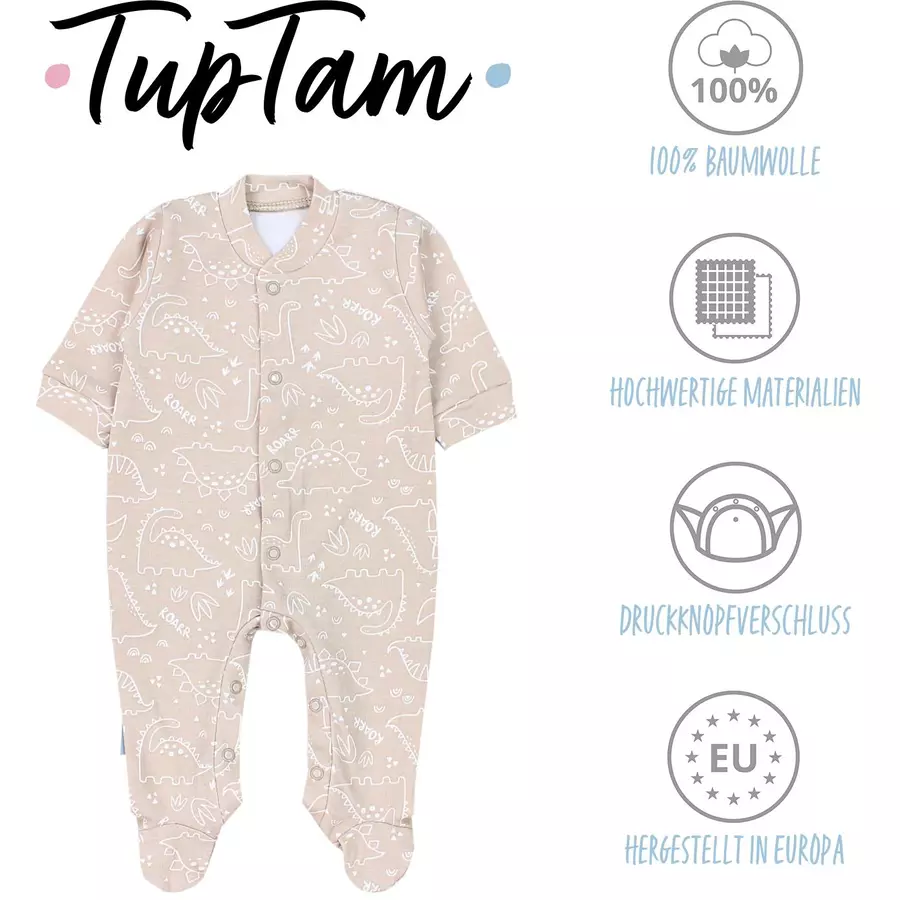 TupTam Baby Jungen Schlafstrampler mit Fuß 3er Pack grünweiß