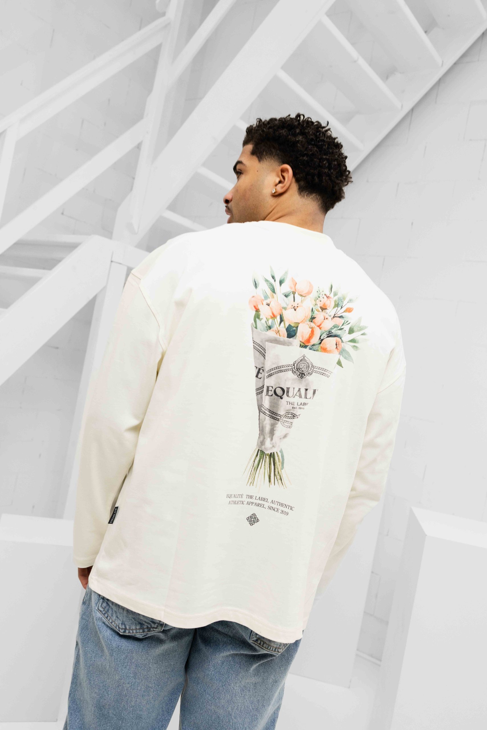 Equalité Bouquet Longsleeve T-Shirt Heren Gebroken Wit