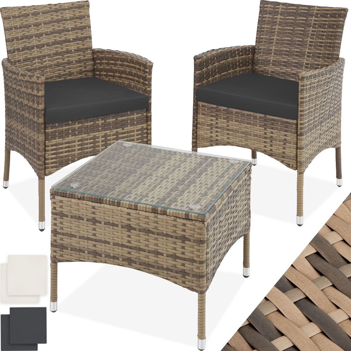 tectake Luzern rotanset voor 2 personen, 2 hoessets