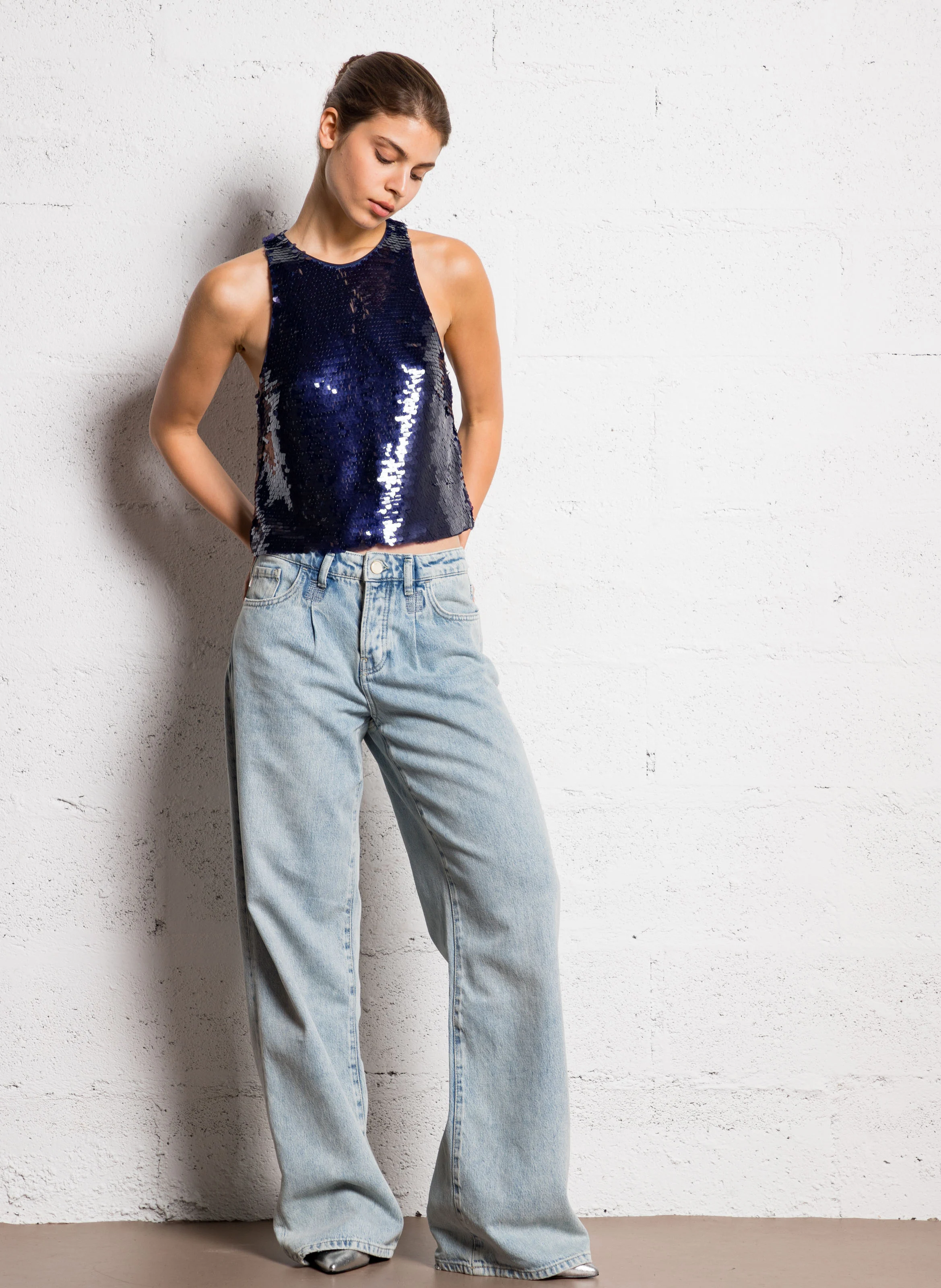 TALLY - Top col rond à sequins | Violet