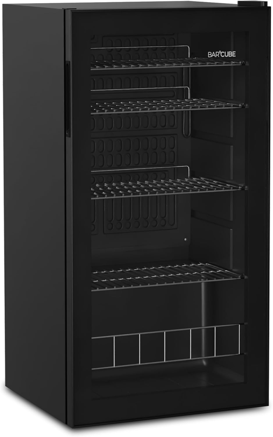 °CUBES Getränkekühlschrank 90L mit Glastür & 4 variablen Ablagen | Kompakter Flaschenkühlschrank, perfekt für zu Hause, Büro, Partys & Gastro | Stilvoller Kühlschrank mit Glastür, schwarz