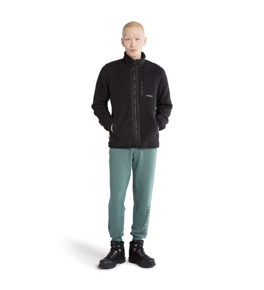 Jaqueta Timberland Sherpa FZ Fleece, tamanho médio, preta.
