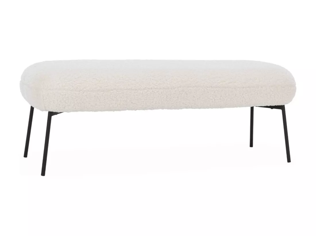 Banc. bout de lit avec revêtement bouclette. écru. pieds en métal noir. L 120 x P 41 x H 42.5cm