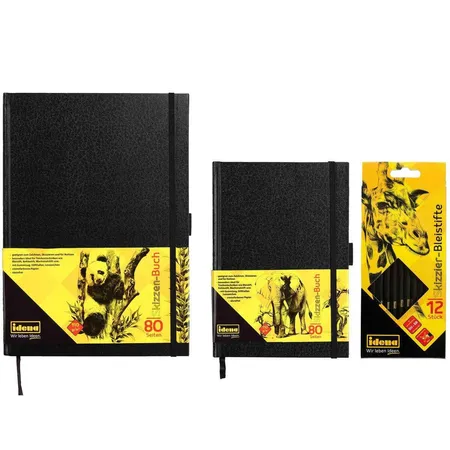 Idena Super Zeichen-Set Skizzen Buch DIN A4 + Skizzenbuch DIN A5 + 12 Skizzier-Bleistifte