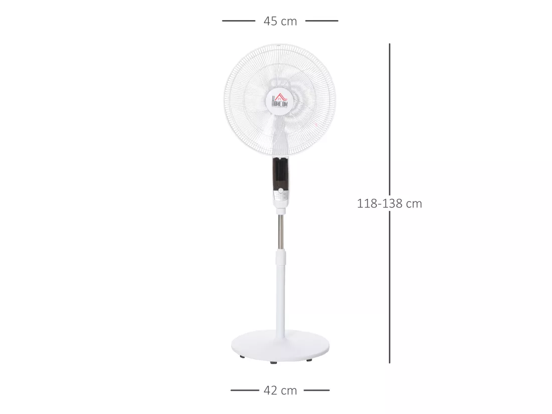 Ventilateur sur pied Ø 45 cm hauteur réglable oscillant silencieux 50 W avec télécommande timer 3 modes 3 vitesses blanc