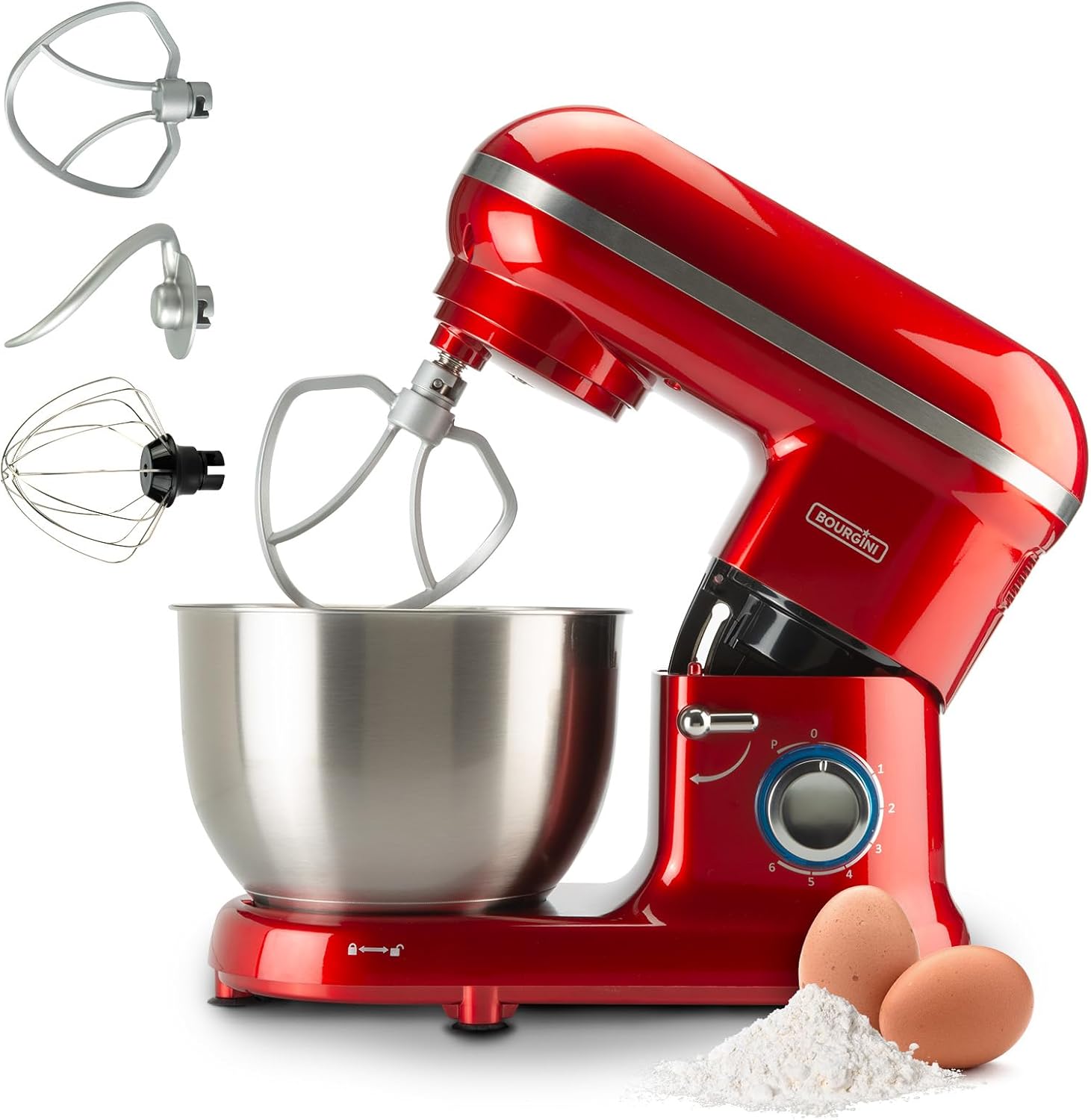 Küchenmaschine - Classic Kitchen Chef - Küchenmixer - Küchenroboter mit 4,5 Liter Fassungsvermögen, 1300-Watt-Motor (Rot)