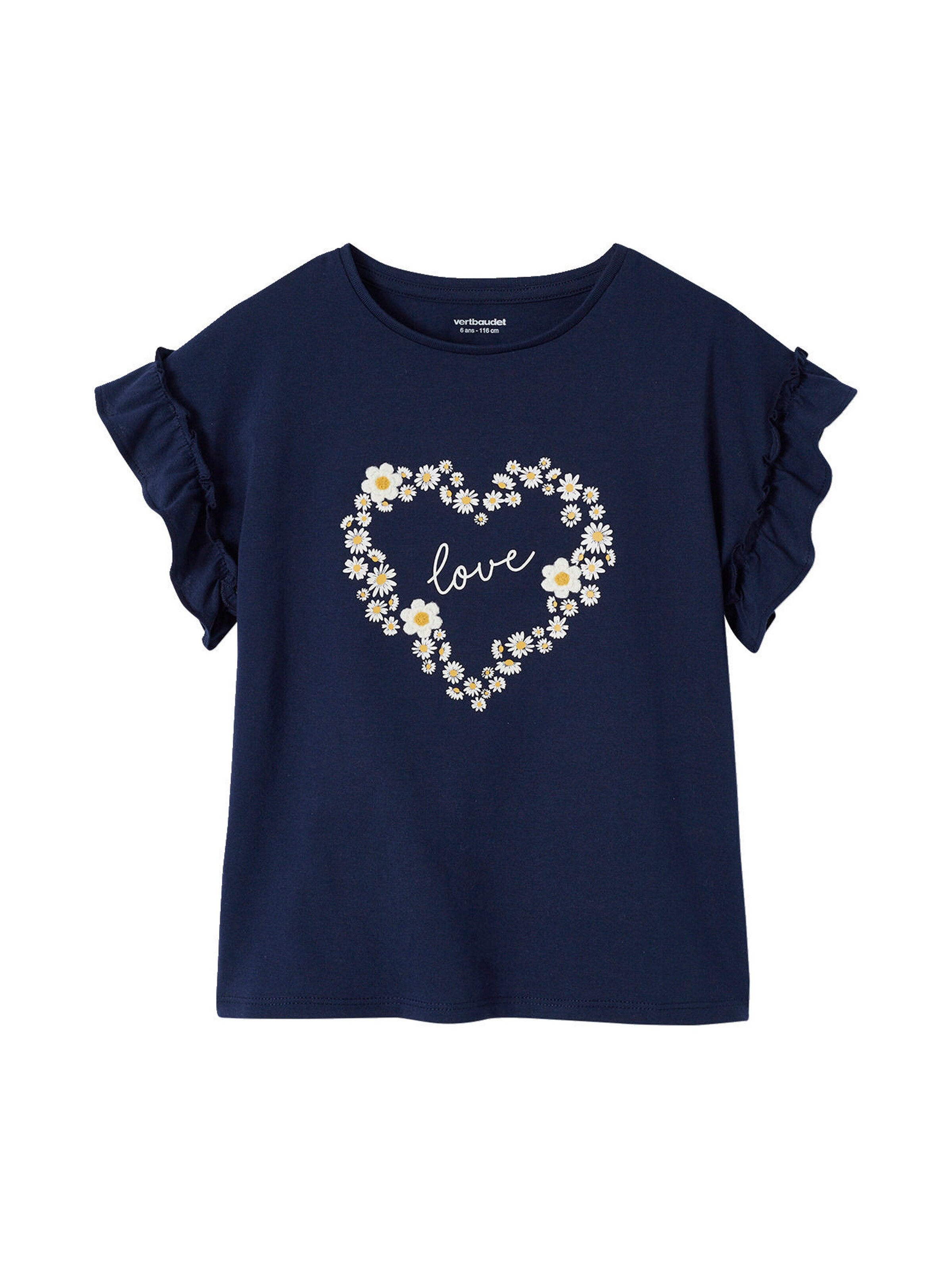 Vertbaudet Mädchen T-Shirt mit Volantärmeln marine