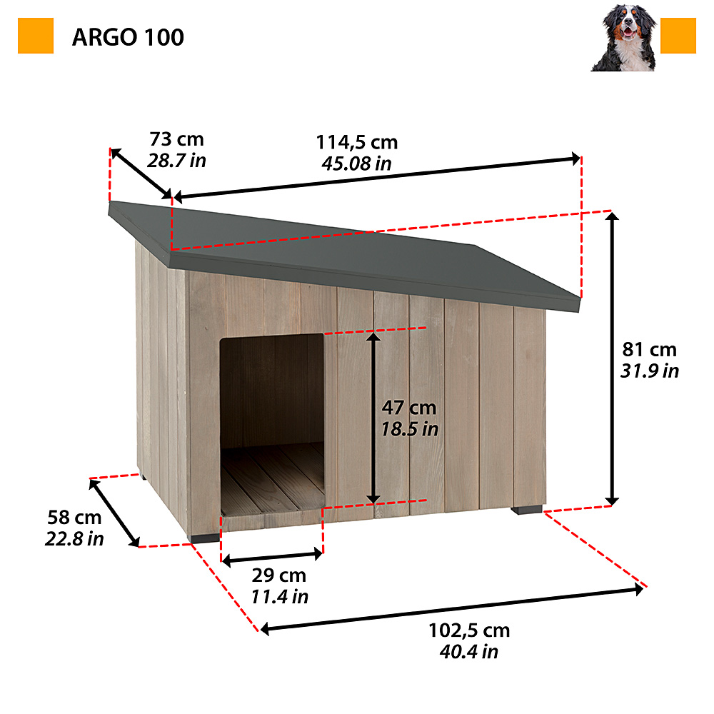 Niche pour extérieur, maison pour chiens argo 100 en bois fsc avec vernis atoxique, résistant aux u.v.