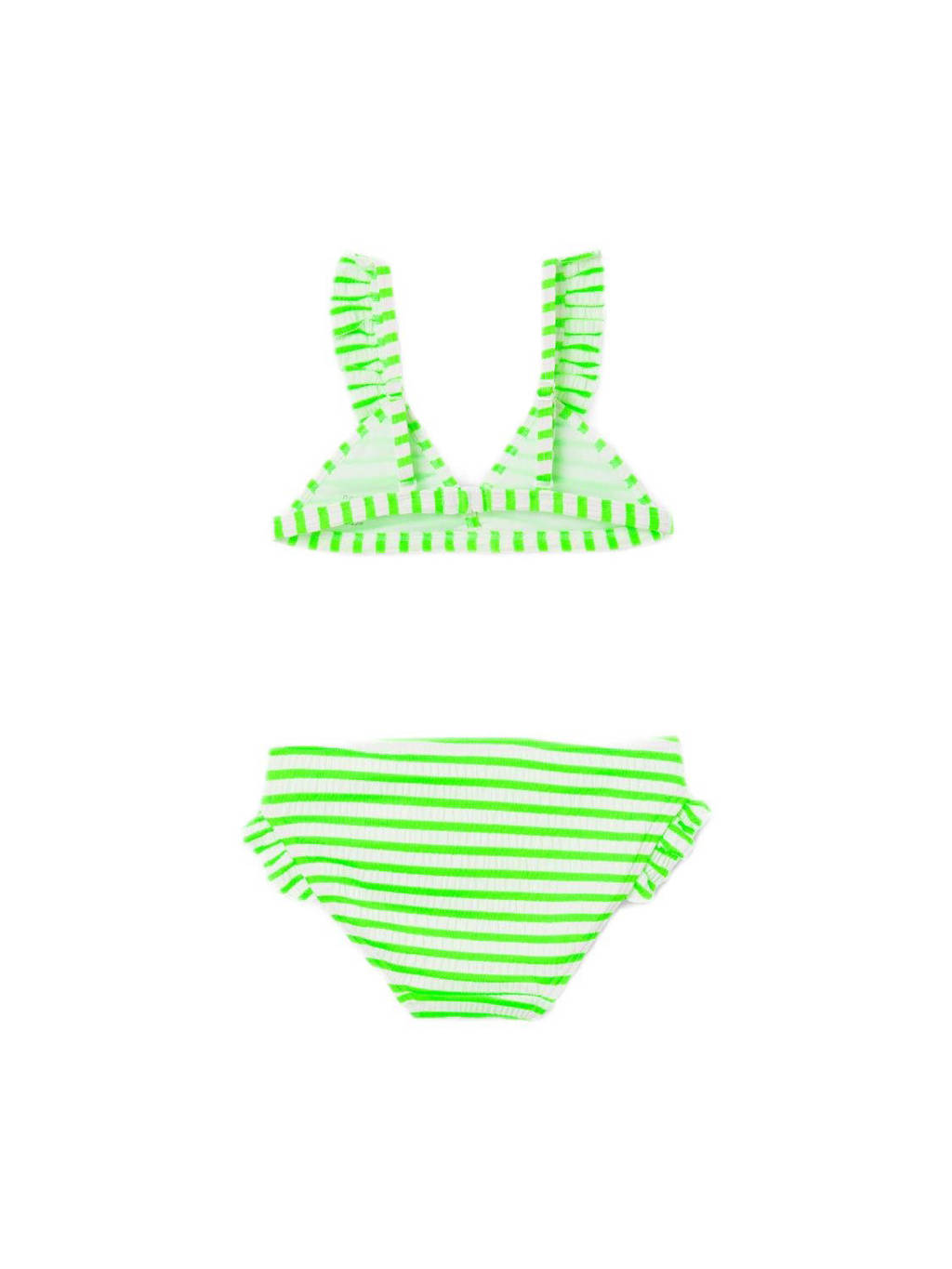 Hele mooie felle kleurtriangel bikini met ruches NKFZALEY neon groen/wit