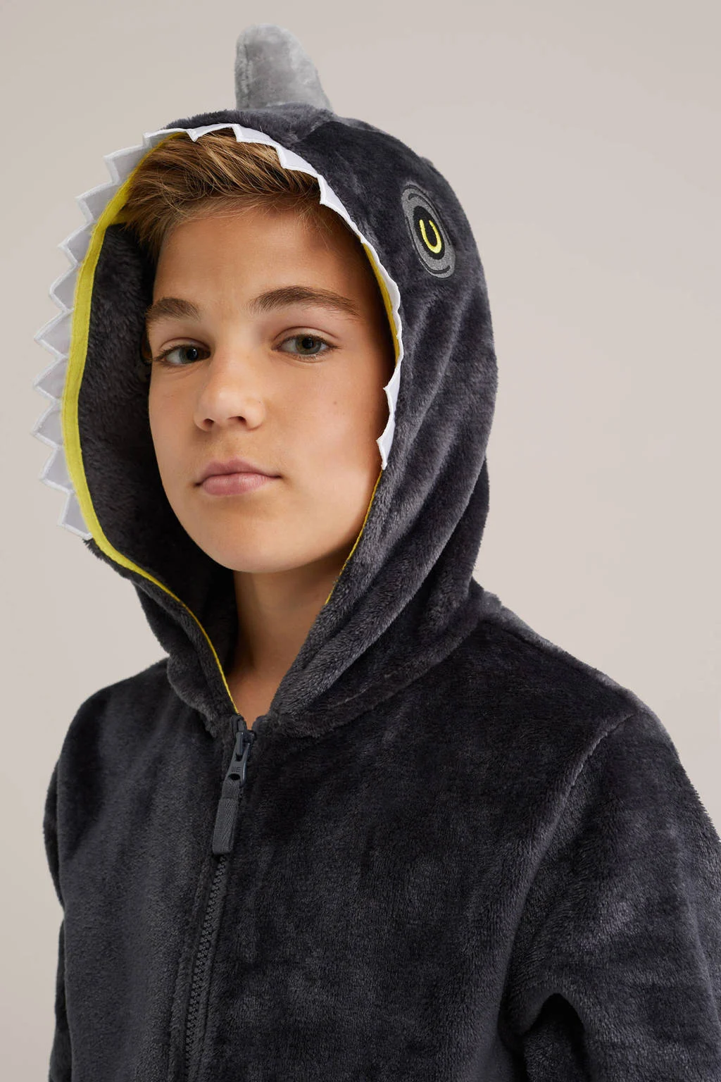 WE Fashion onesie dino antraciet/grijs/wit