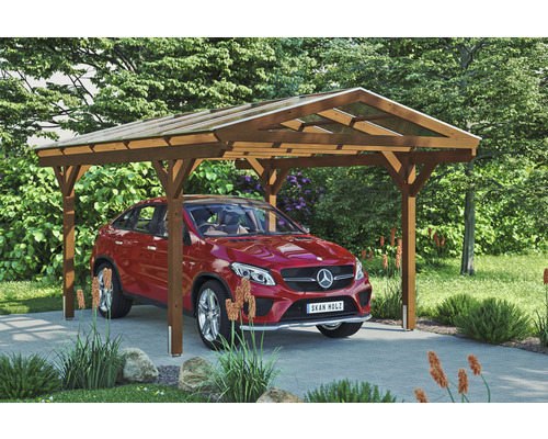 SKAN HOLZ Westerwald enkele carport inclusief paalankers, 362 x 541 cm, walnoot