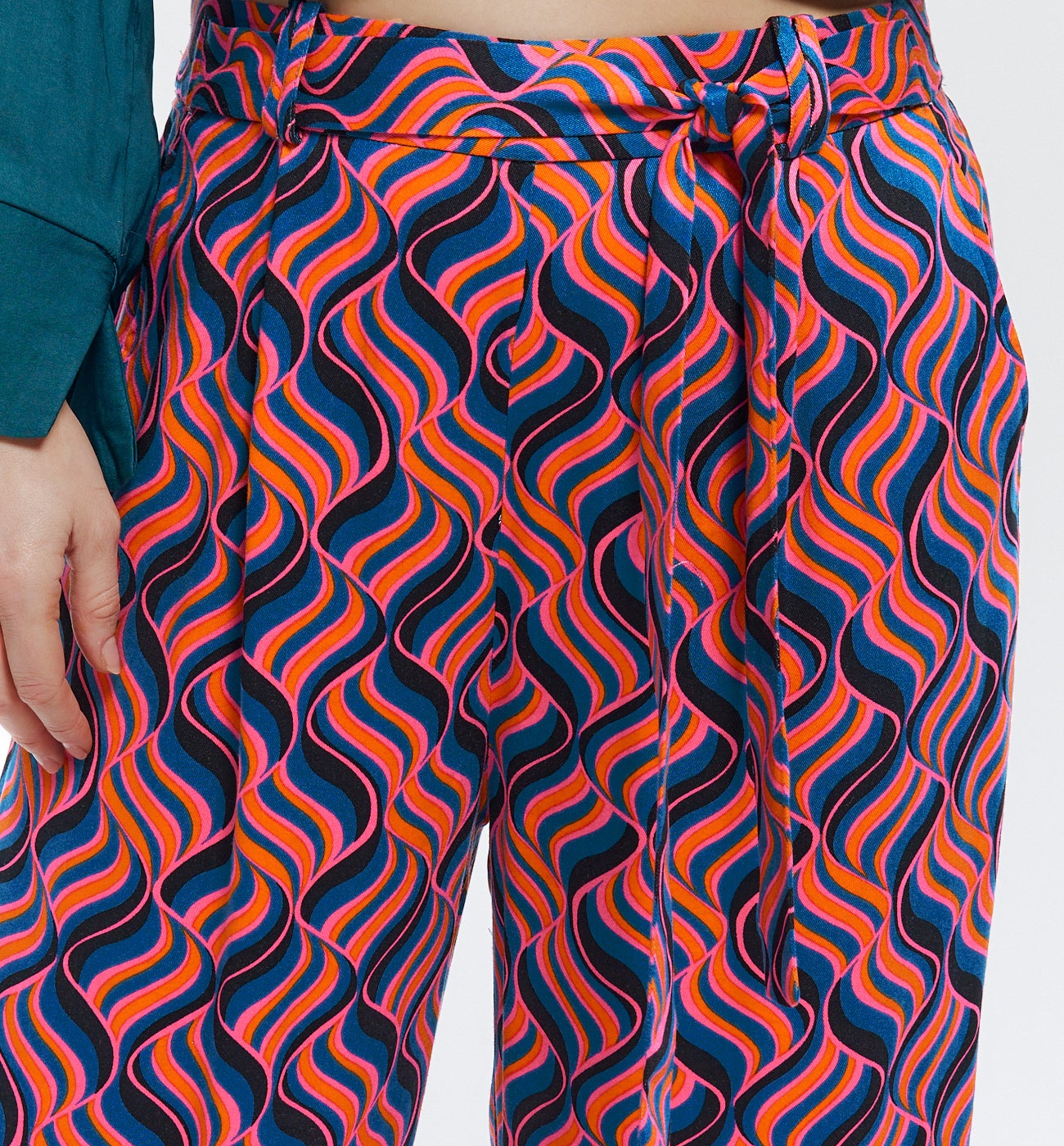 Pantalon large taille haute - Imprimé rose