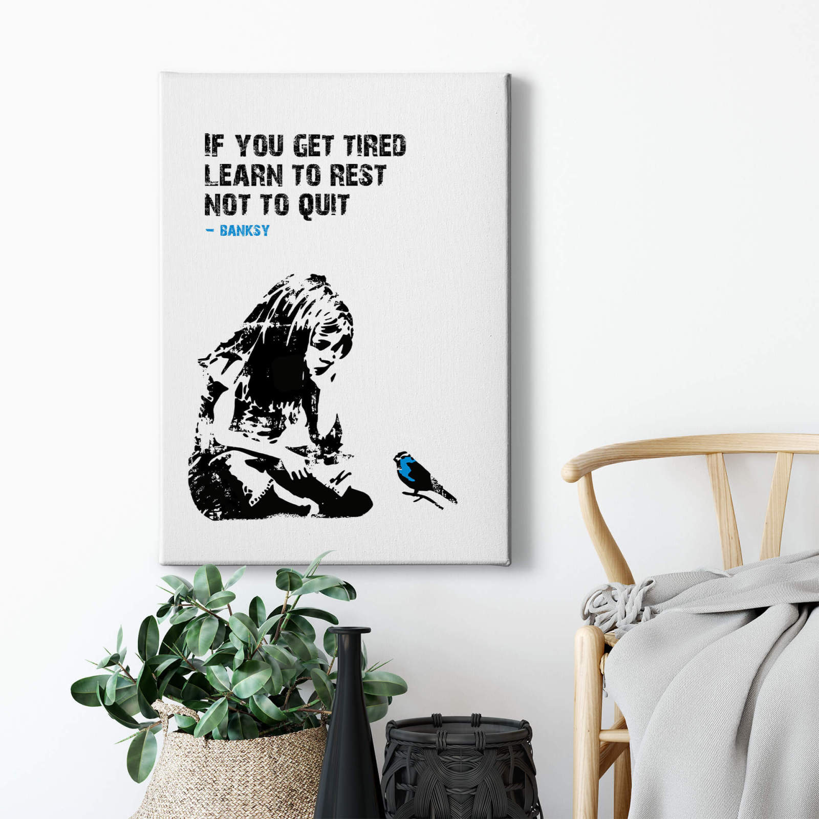 Leinwandbild IF YOU GET TIRED - schwarz-blau - 50x70 cm
