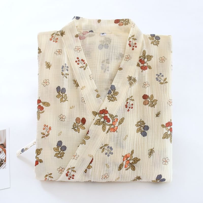 Dogini - Pyjamajas met bloemenprint en strik aan de voorkant