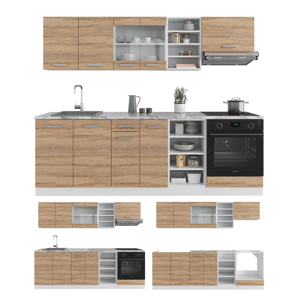 Vicco Küchenzeile Küchenblock Einbauküche R-Line 240 cm Weiß Sonoma Arbeitsplatte