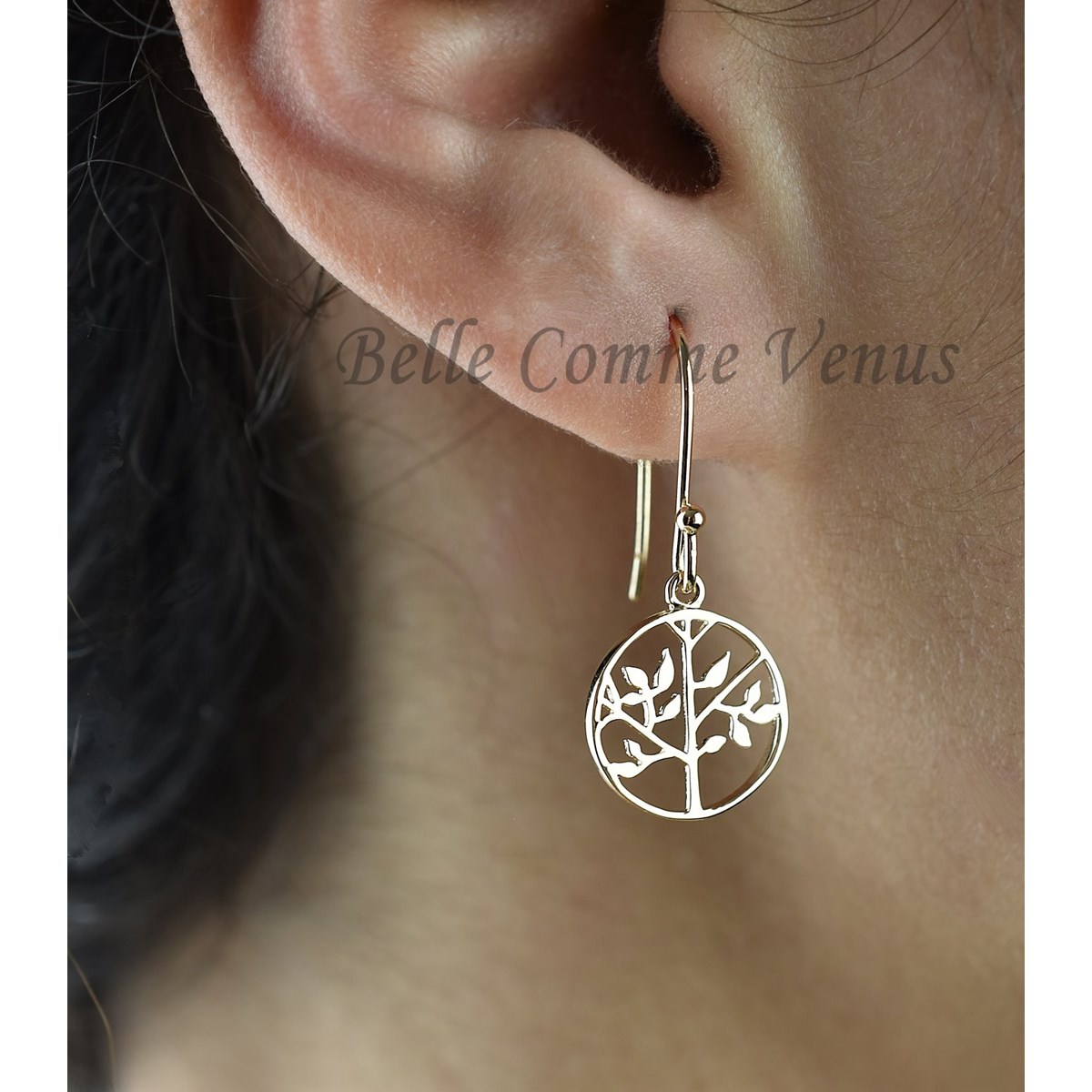 Boucles d'oreilles arbre de vie dans un cercle Plaqué OR 750 3 microns