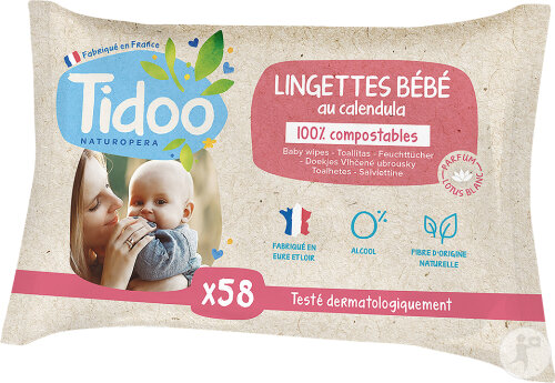 Tidoo Care Lingettes Bébé Parfumées Au Lotus Blanc Compostables 58 Pièces