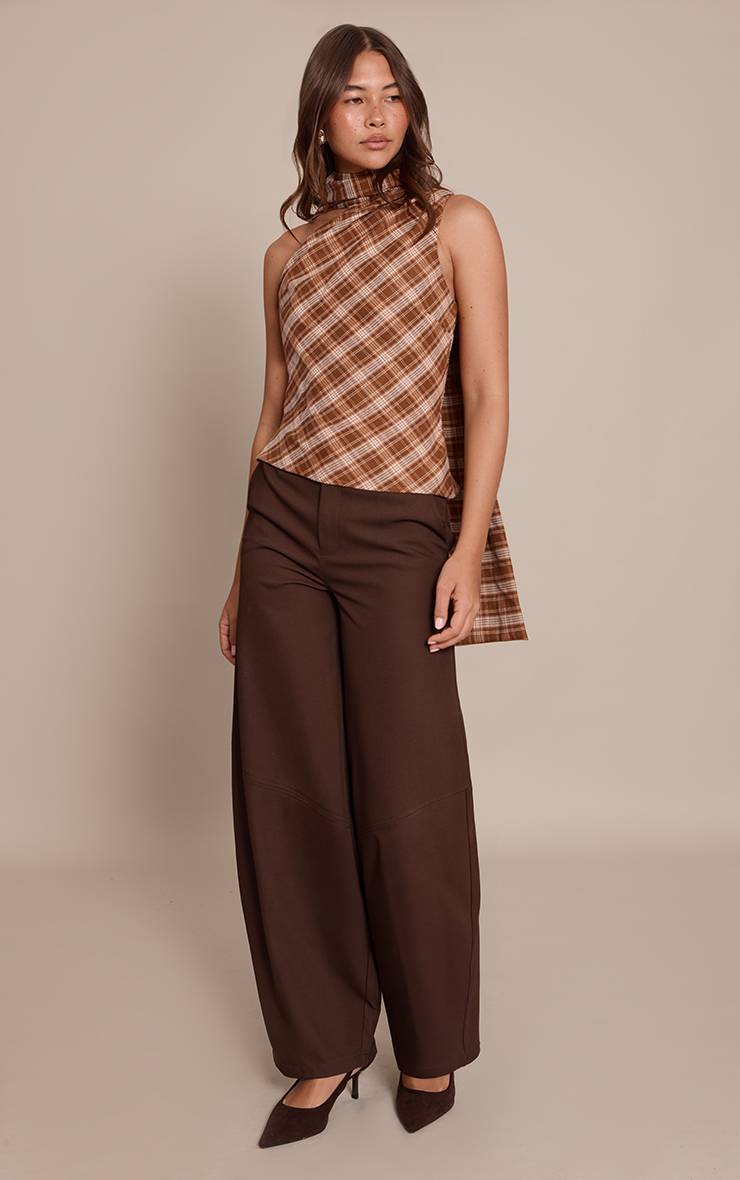 Marron Haut À Détail Foulard Asymétrique À Carreaux