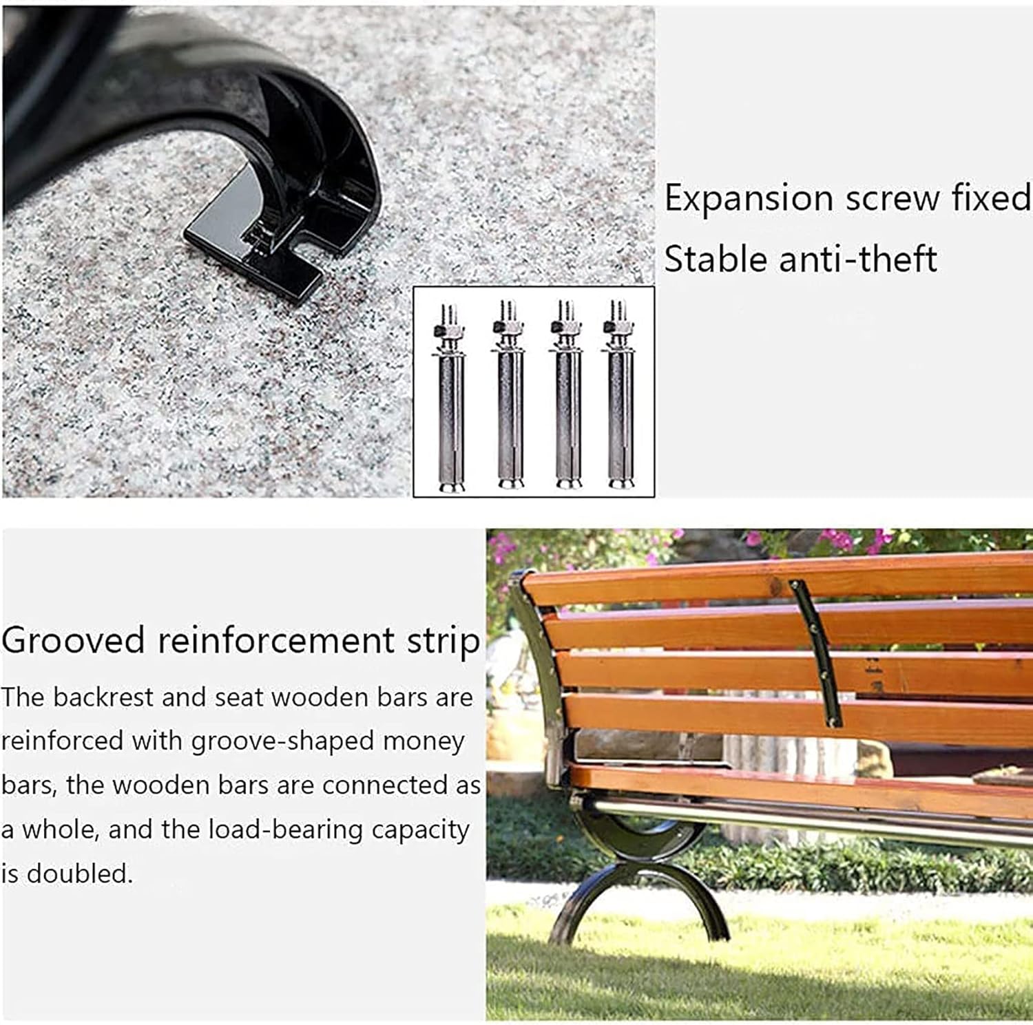 Gartenbank für den Außenbereich, Parkbank Holzbank im Freien, Terrasse im Freien Freizeitbank, Parksitze mit Armlehnen und Rückenlehnen, Geeignet für Rasen, Veranda 150 x 40 x 73 cm