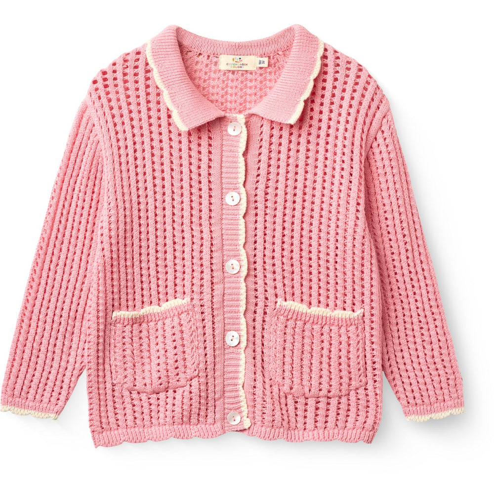 Køb COPENHAGEN COLORS Pink W Cream Crochet Ls Cardigan
