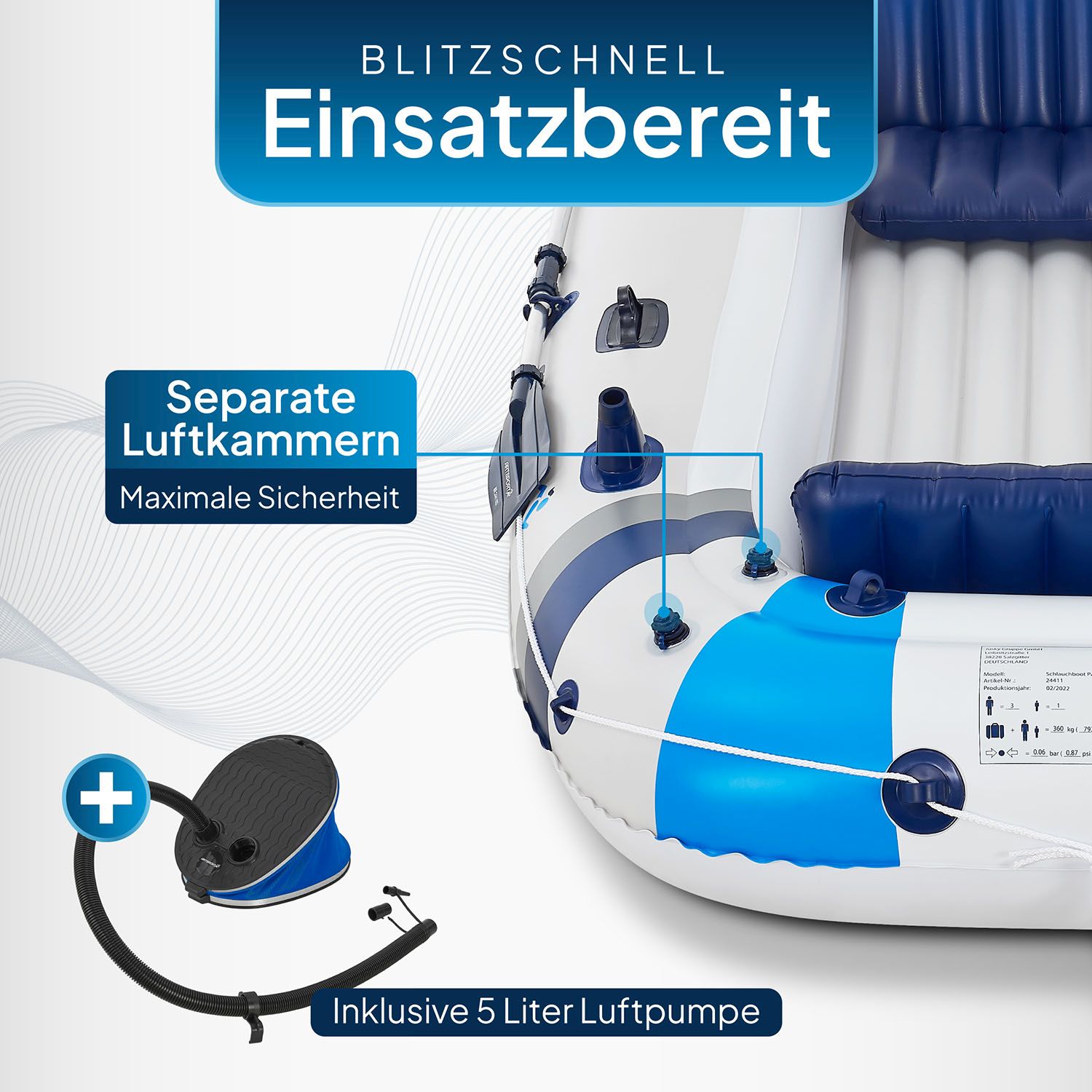 ArtSport Schlauchboot 322 cm für 4 Personen - Paddelboot aufblasbar mit 2 Sitzbänken & Zubehör