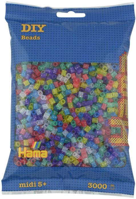 Hama® Bügelperlen Midi - Transparent Glitter 3000 Perlen