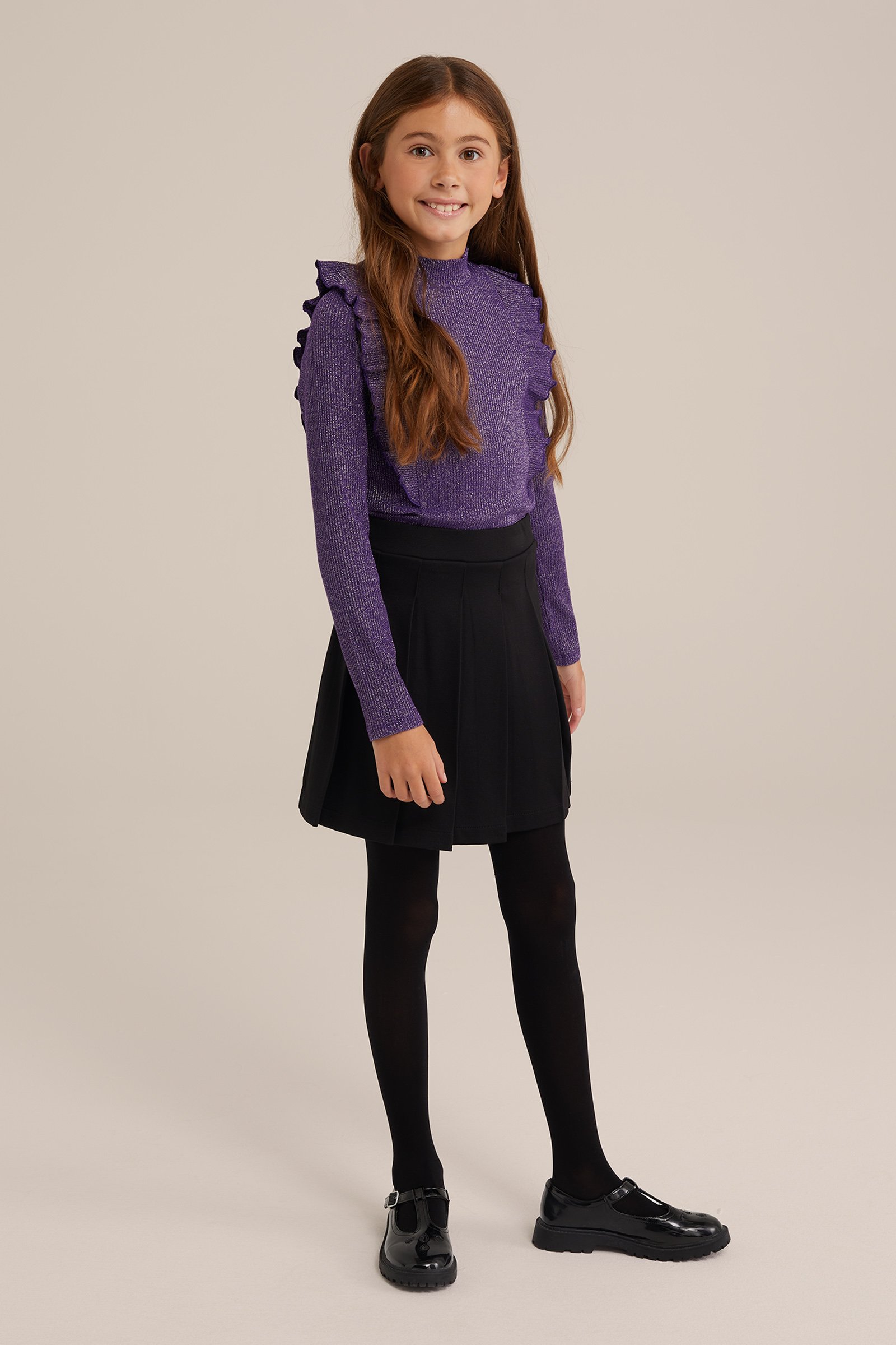Meisjes geribd T-shirt met glittergaren WE Fashion Donkerpaars