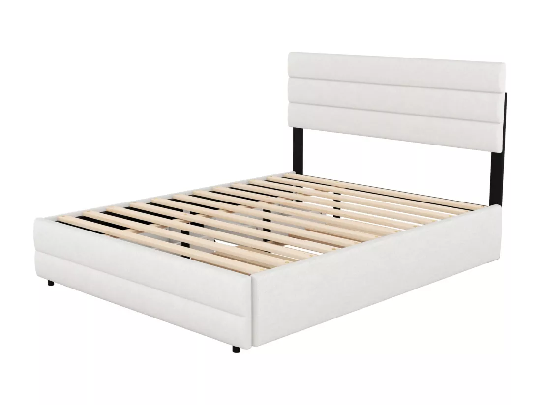 Lit gigogne pour adulte et enfant 140 x 200cm & 90 x 190cm - Lit plate-forme extensible avec 2 tiroirs avec sommier à lattes et tête de lit - blanc