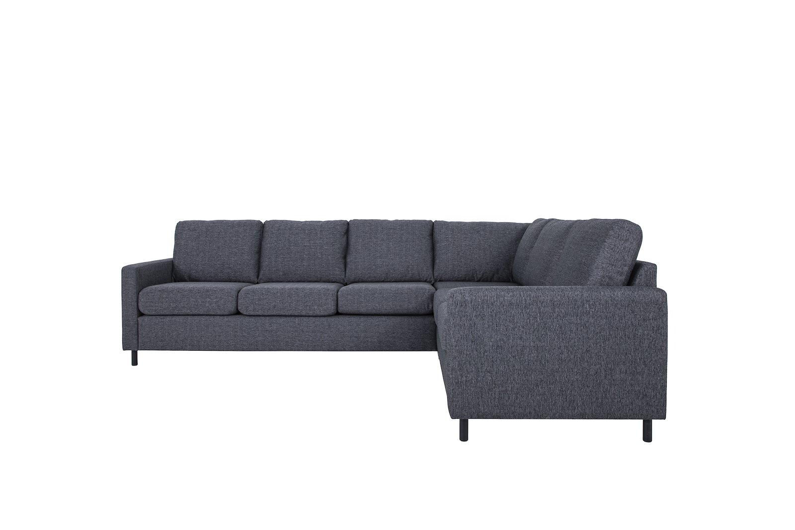 Stockholm hjørnesofa Tekstil Hygge 97 Antrasitt med sorte ben