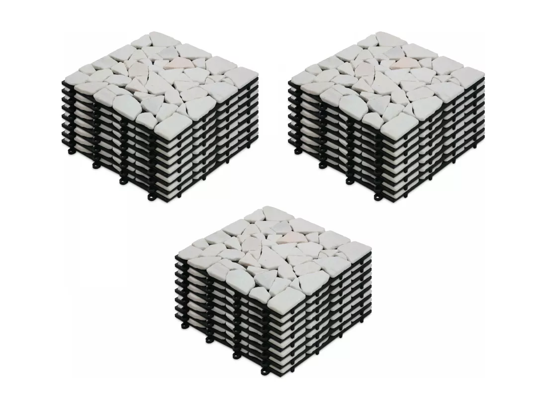 Lot de 24 dalles clipsables en galet de marbre blanc