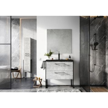 Atlantic Badkamermeubelset Sienna met Spiegel en Zwarte Wastafel - Beton 60 cm
