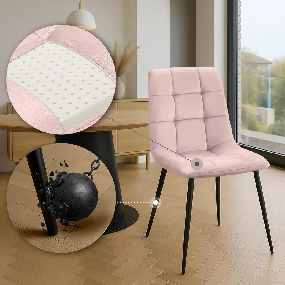 CLP Eetkamerstoel Antibes zwart Frame - Fluweel - roze