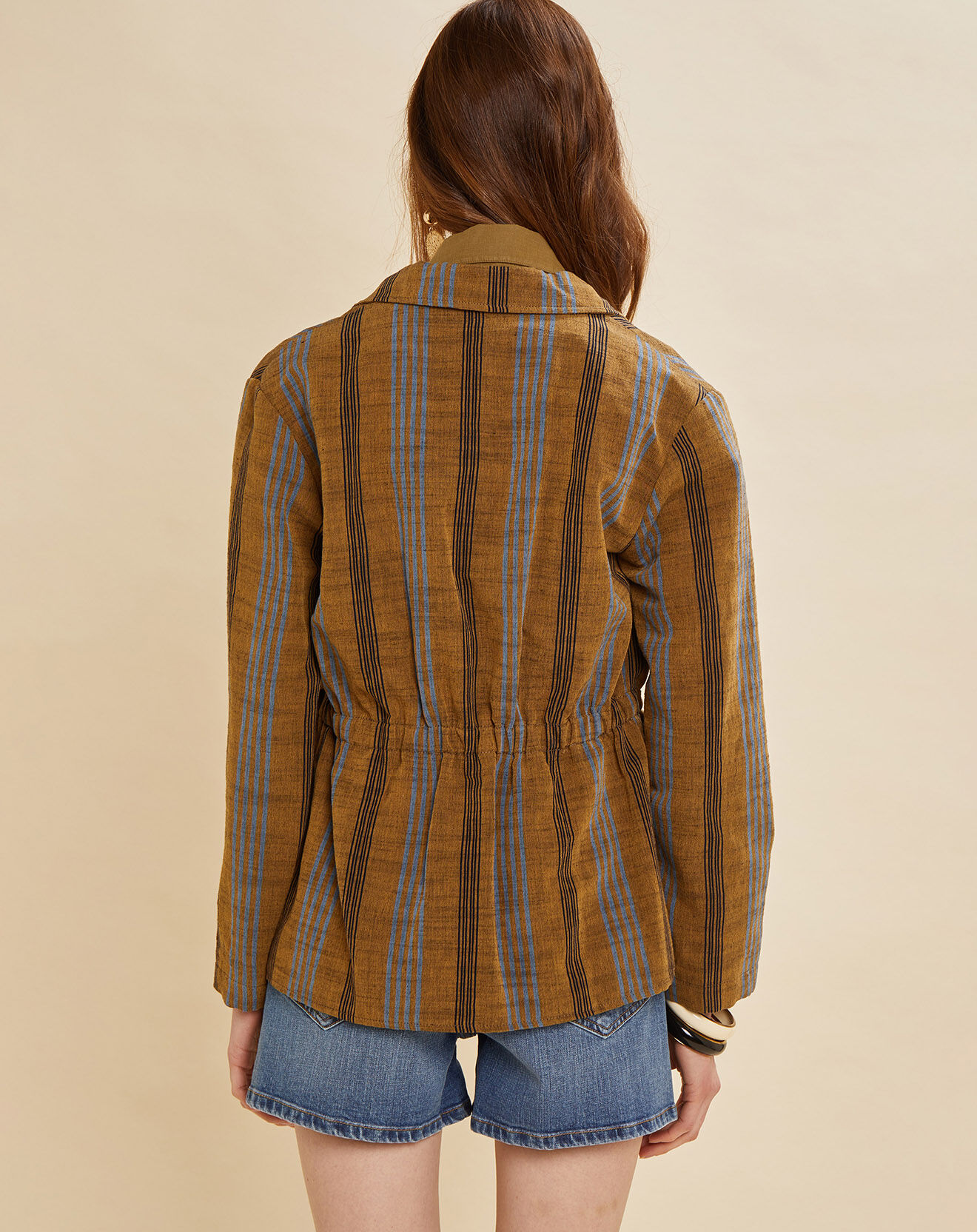 Chloé Stora Veste en Coton & Lin Uma à rayures ocre foncé