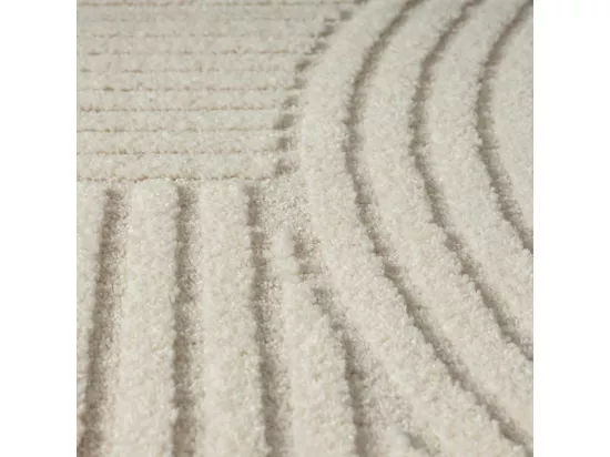 tapis chambre Ø100cm tissé crème rond motif simple CERNAN
