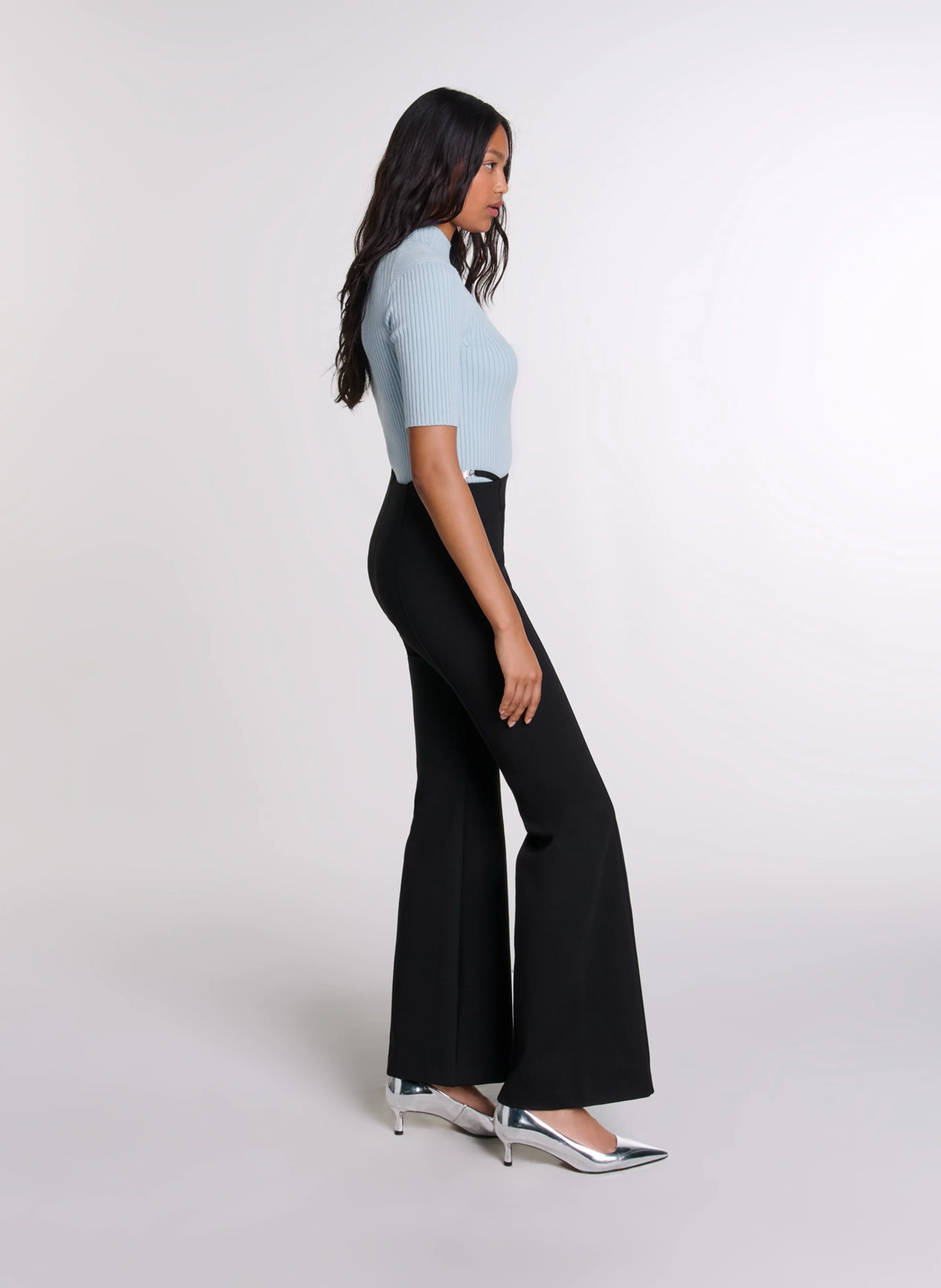 Pantalon évasé taille haute | Noir
