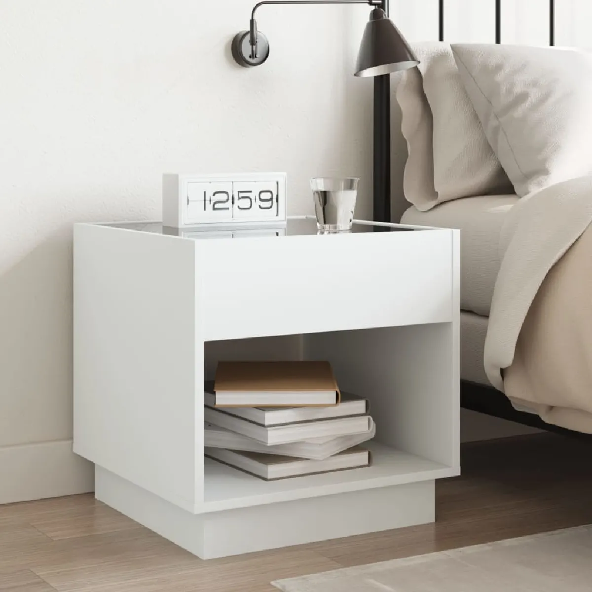 vidaXL Table de chevet LED Blanc