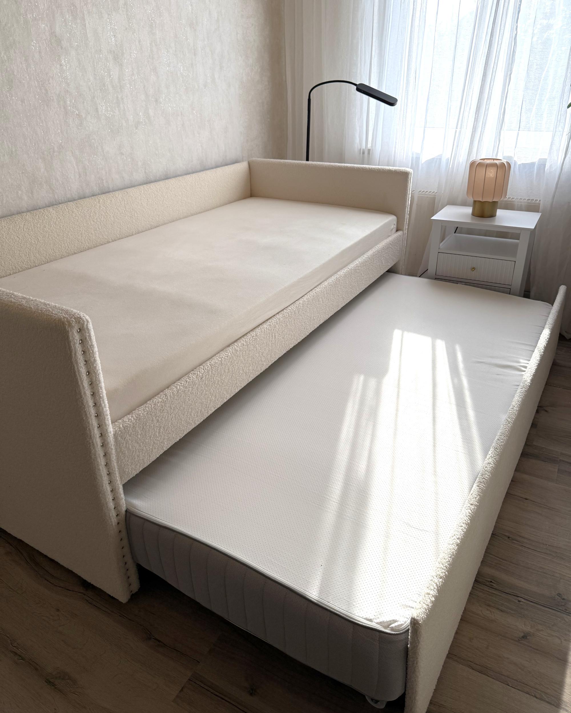 Onderschuifbed Bouclé TROYES 90 x 200 cm Lichtbeige