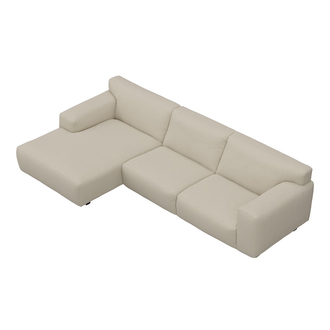 Vesta 2,5-seter med sjeselong venstre I Tekstil Cortina Sand, standardsøm, sort metallben 10 cm, Comfort CM