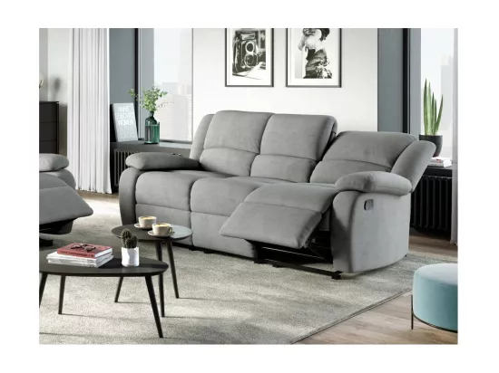 Canapé Relaxation 3 places Microfibre Léo - Gris - L193 x 93 x 96cm - Loungitude