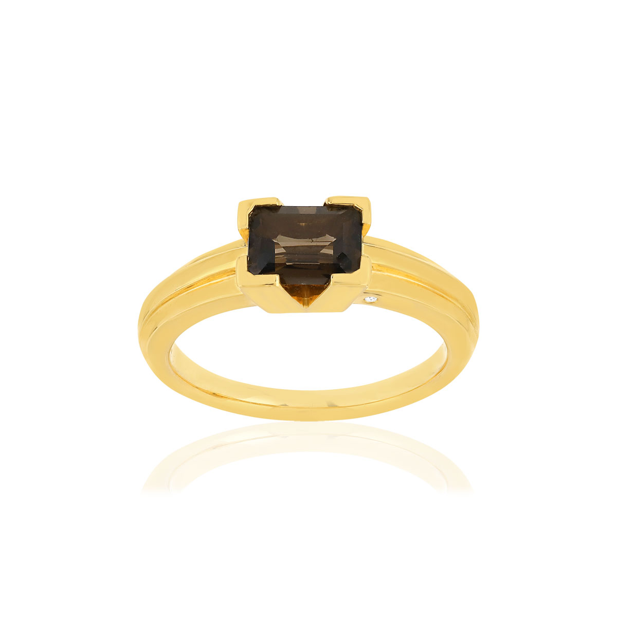 Bague VAN BRILL or jaune 750, quartz fumé, diamant.