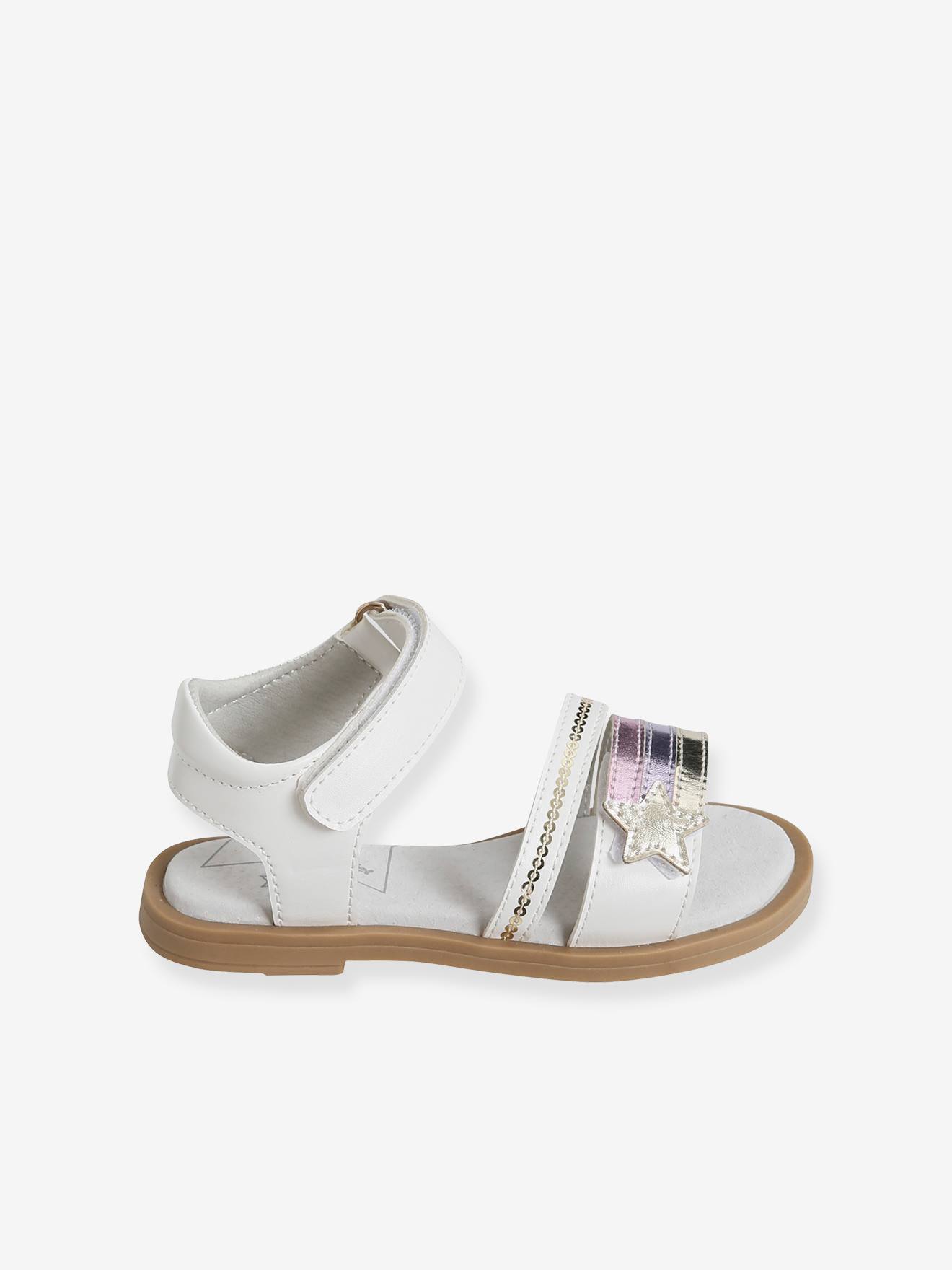 Sandálias infantis com fecho de velcro, ideais para dar independência, branco claro, bicolor/multicoloridas.
