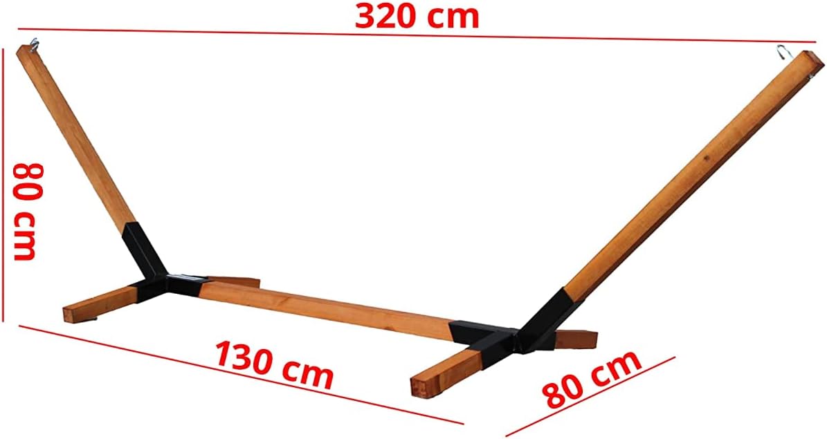 Hängematte im Set mit Buchenholzgestell 320 cm | Bis zu 150kg | Outdoor Hängemattengestell Holz Gestell wetterfest, Stabhängematte (Rot)
