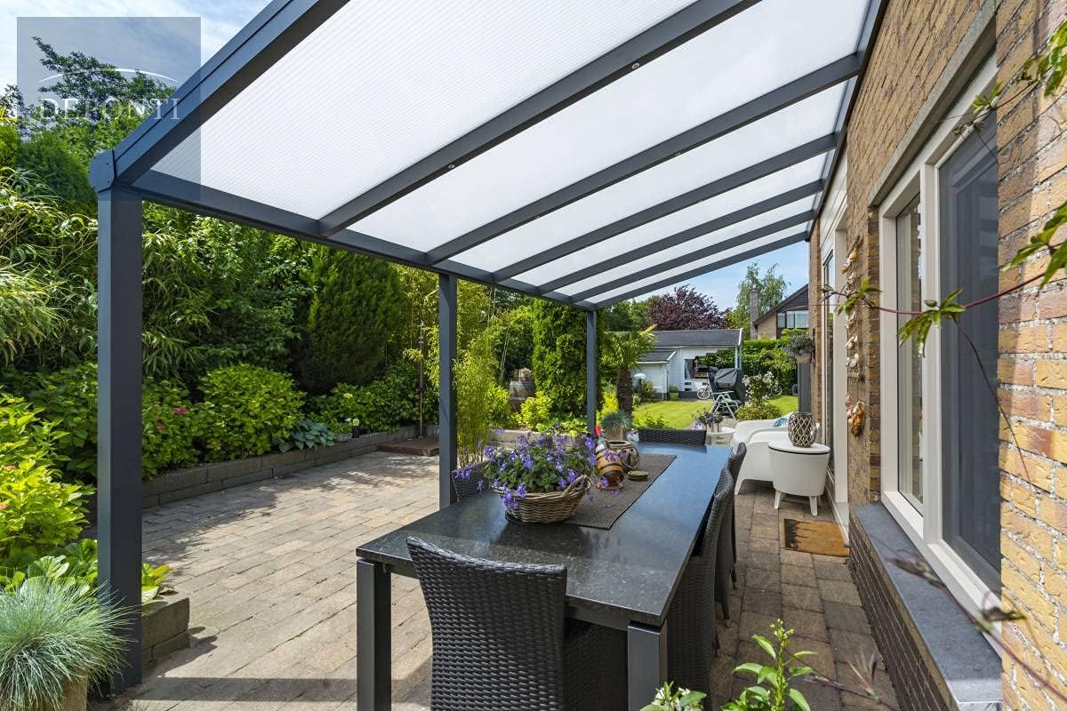 Terrassendach Terrassenüberdachung Bosco Bausatz mit Alu-Unterkonstruktion, Regenrinne und Montagematerial Stegplatte:Polycarbonat Opal|Abmessungen Terrassendach (B x T):5060 x 2500